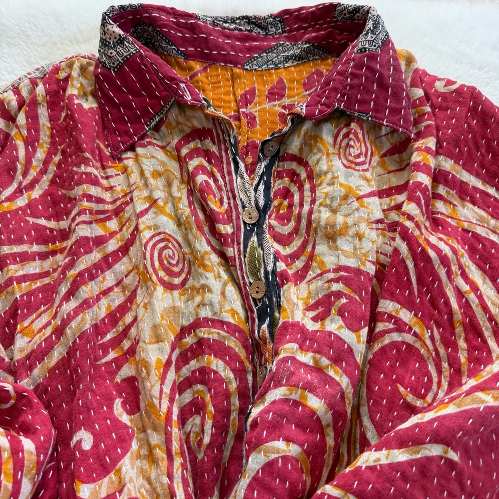 Bohemian Vintage Kantha Cotton Jacket – Hand Stitched – Oversized – Pockets - Picture 6 of 9